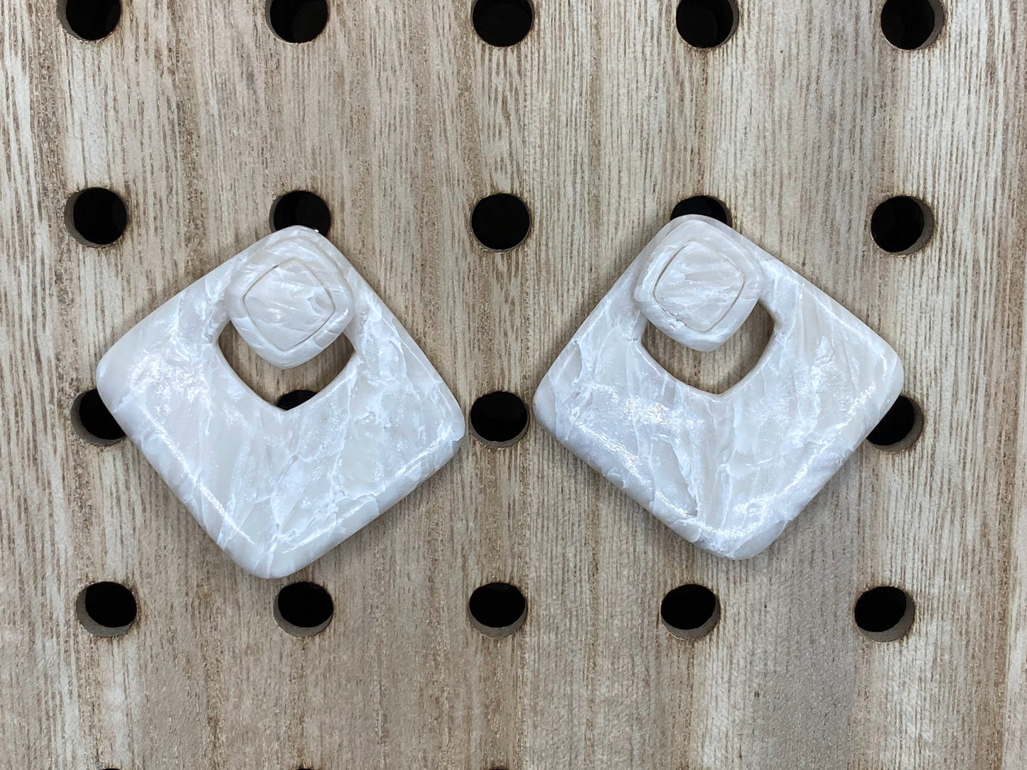 Ivory Quartz Diamond Shaped Cut Out Stud Earrings