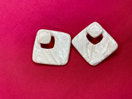 Ivory Quartz Diamond Shaped Cut Out Stud Earrings