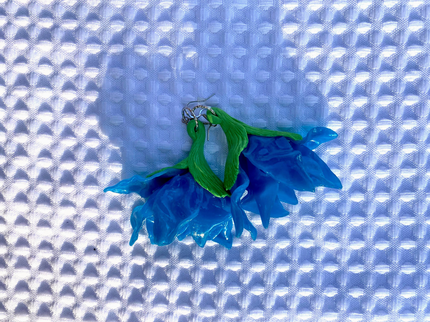 Whimsical Flower Stemless Dangle Earrings- Blue