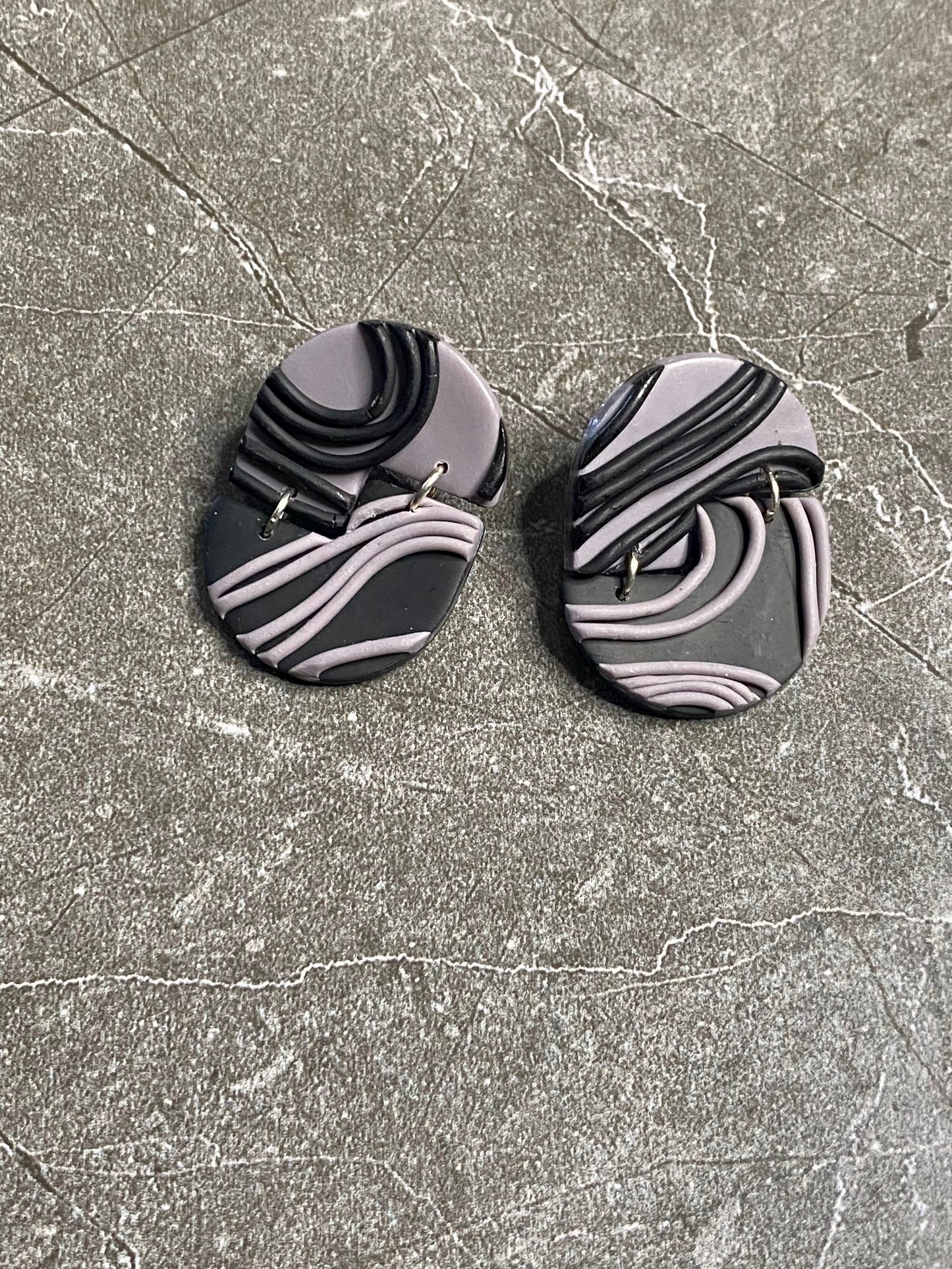 "Between the Lines"- Black & Gray Dangle Studs