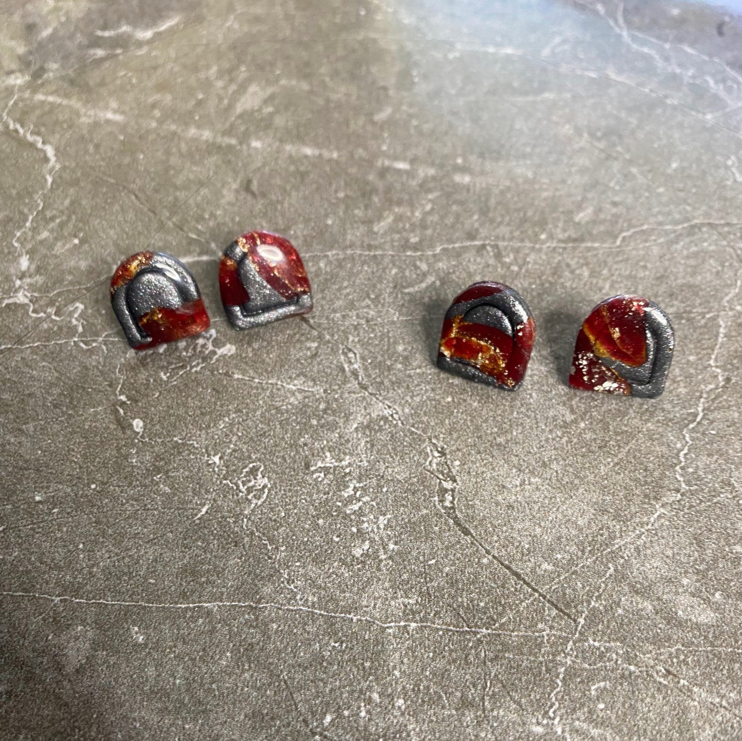 Garnet & Silver Arch Studs