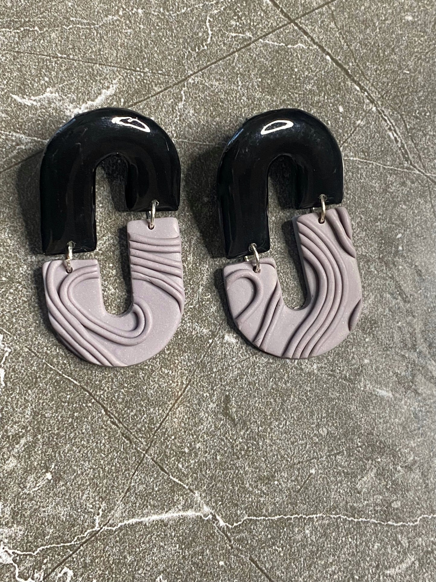 "Between the Lines"-  Black and Gray Dangles (Color Block)