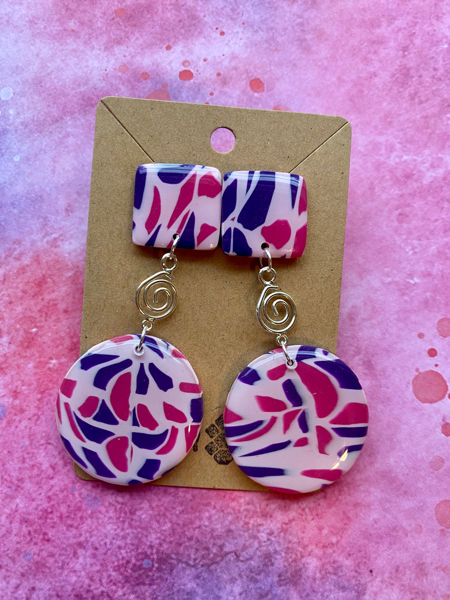 Pink Abstract Drop Dangles