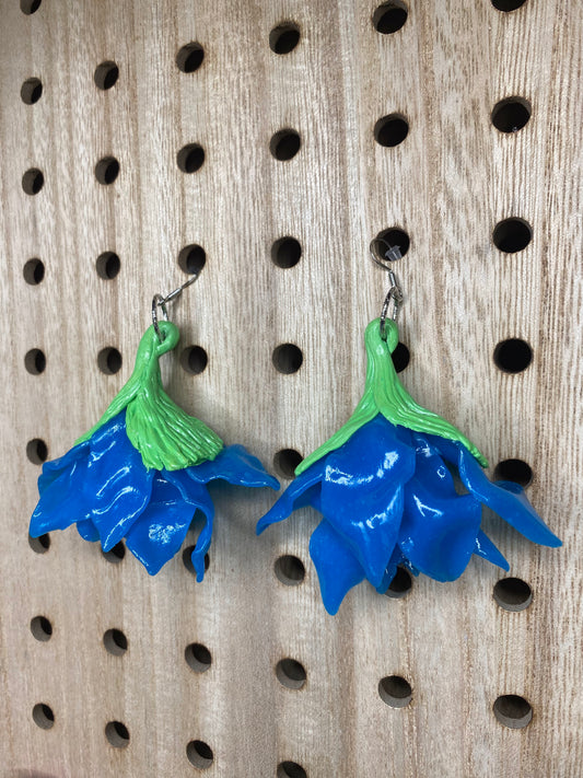 Whimsical Flower Stemless Dangle Earrings-  Blue
