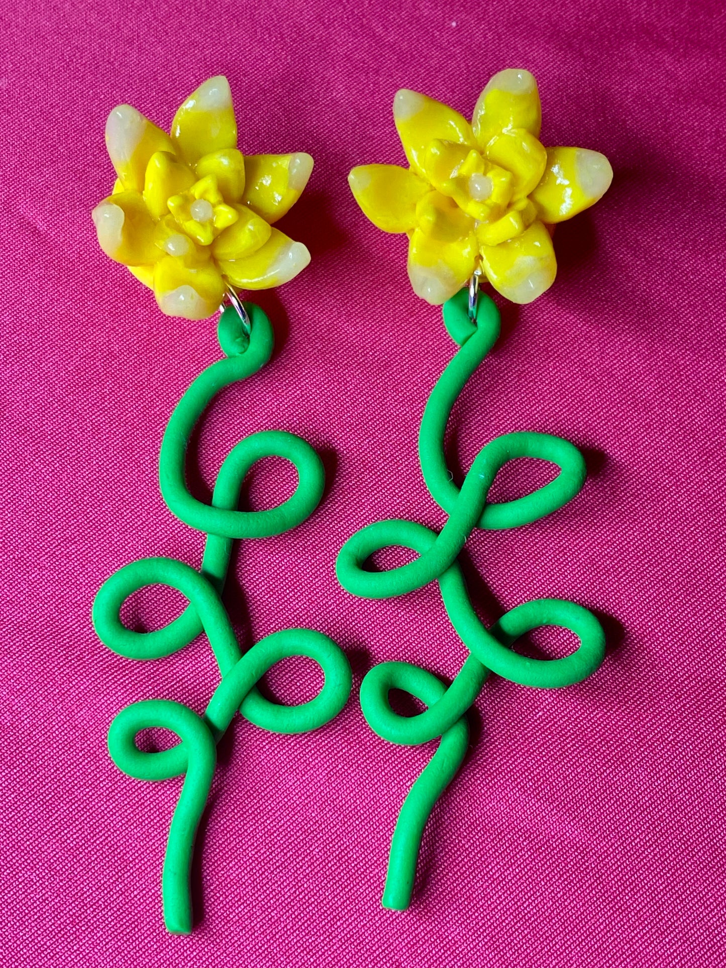 Whimsical Flower Dangle Earrings- Yellow