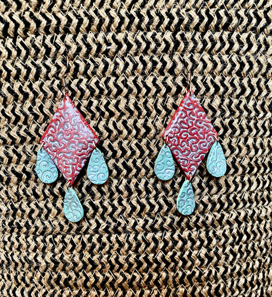 Red & Mint Diamond Shaped Dangles